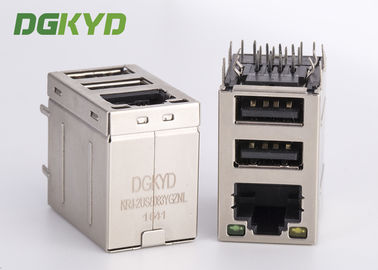 Enchufe apilado RJ45 sobre el conector USB dual rj45 combinado de la cubierta con el transformador 100Mb