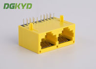 Cat 5 rj45 dual port jack 8 pin modular connector yellow plastic housing