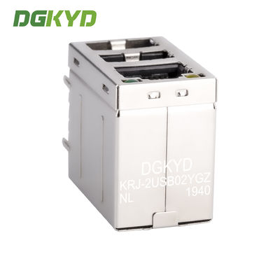 Cat3 RJ45 Connector Stack Over Dual USB 2.0 A Type With Y/G Led KRJ-2USB02YGZNL