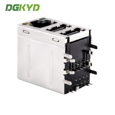 Cat3 RJ45 Connector Stack Over Dual USB 2.0 A Type With Y/G Led KRJ-2USB02YGZNL
