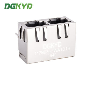 RJ45 dual port connector without built-in filter, no light strip, shielding pin front 4.57mm DGKYD112B035HWA1D13