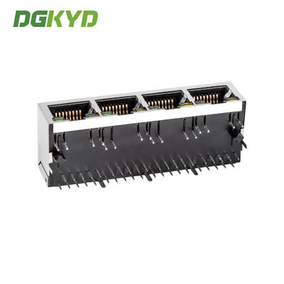 Metal Shielded Four Port RJ45 Modular Jack 1000 Base-Tx with LED and PCB Mount