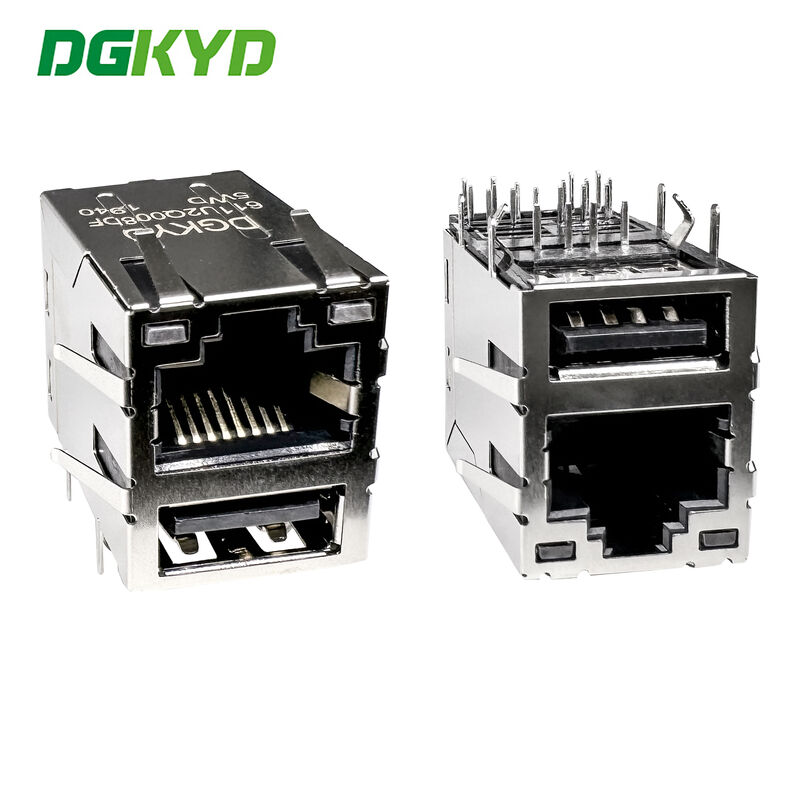 RJ45+USB2.0 network connector with light and shielding interface socket DGKYD611U2Q008DF5WD
