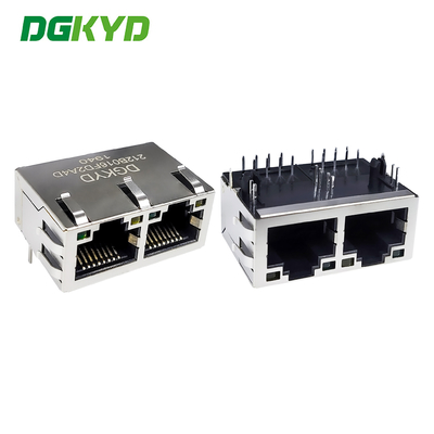 Conector de puerto Ethernet RJ45 8P8C con blindaje de banda de luz con doble puerto de toma horizontal DGKYD212B016FD2A4D