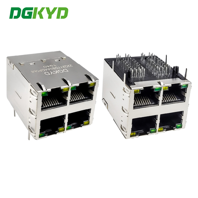 Interfaz apilada RJ45 2X2 enchufe Ethernet con blindaje de banda de luz POE conector gigabit DGKYD22Q277DB2A4DP068 (POE+)