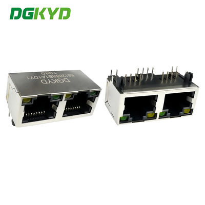 Interfaz horizontal RJ45 de pin redondo 1X2 puerto de red 8P8C con luz y blindaje DGKYD561288AB1A1DY1