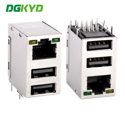 Conector USB RJ45 de tres cubiertas, RJ45 con doble conector USB USB2.0 KRJ-USB2YGWTNL