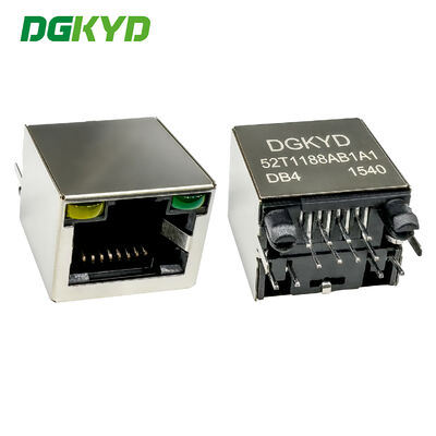 Conector de un solo puerto RJ45 8P8C con blindaje de banda de luz con pin plano dorado 6U DGKYD52T1188AB1A1DB4