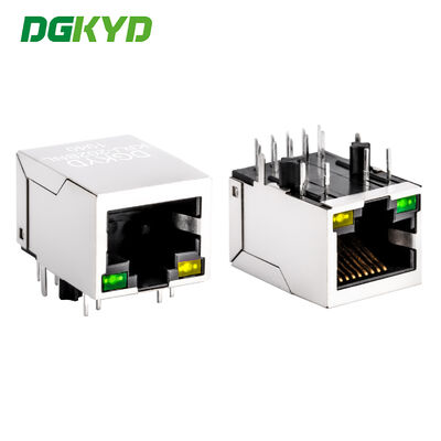 Puerto único Gigabit Ethernet 10 pines PCB protegida RJ45 conector modular con LED verde / amarillo