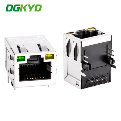 Jack modular RJ45 con recubrimiento de oro 6u puerto único y LED para aplicaciones de PCB