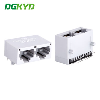 Configuración de puerto 1X2 Conector RJ45 de PCB con revestimiento dorado 6u y montaje de PCB en ángulo recto para comunicación