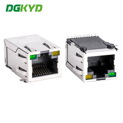 Conector RJ45 blindado SMT de un solo puerto con LED, conector modular RJ45 blindado de metal